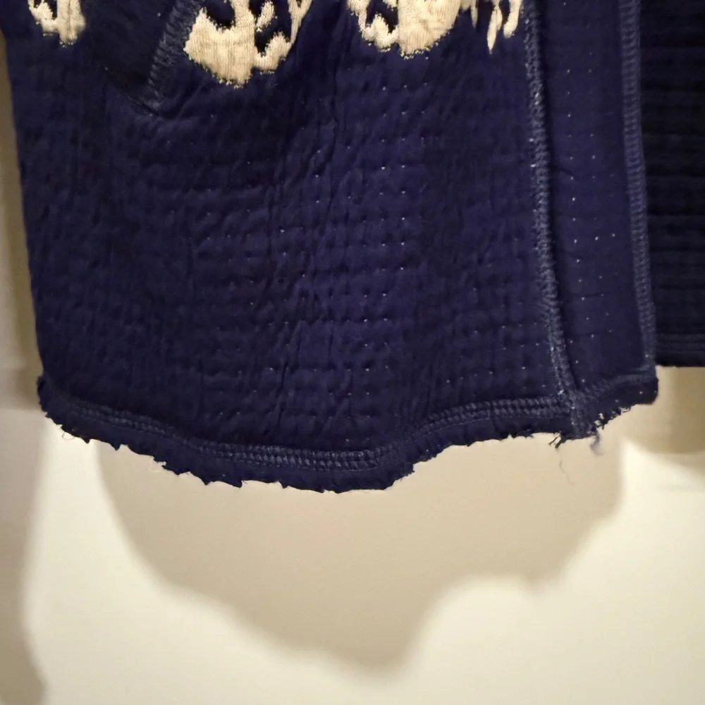 Free People Navy Blue Embroidered Quilted Jacket – Boho Patterned Zip Front - Picture 2 of 5